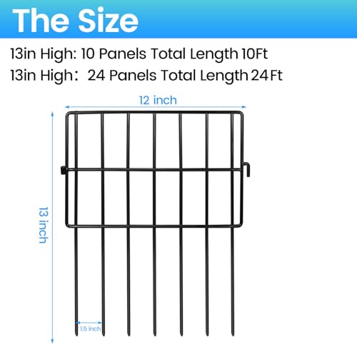 Getlay 10 Pack Animal Barrier Fences, 1.5" Gap No Digging Garden Fence Panels, Metals Black Deterrent Fence for Dogs Rabbits, Decorative Fence for Outdoor Landscape Patio Total 10 ft(L)×13 in(H)