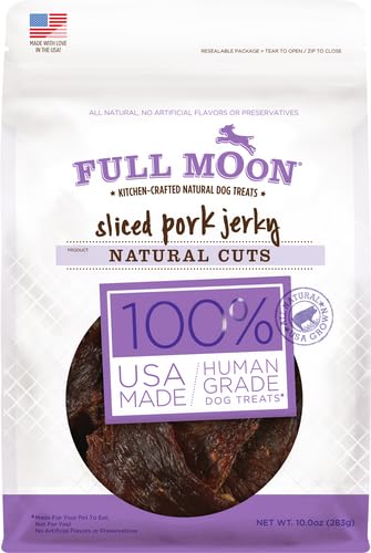 Full Moon Natural Cut Pork Jerky Healthy All Natural Dog Treats Human Grade Grain Free 10 oz