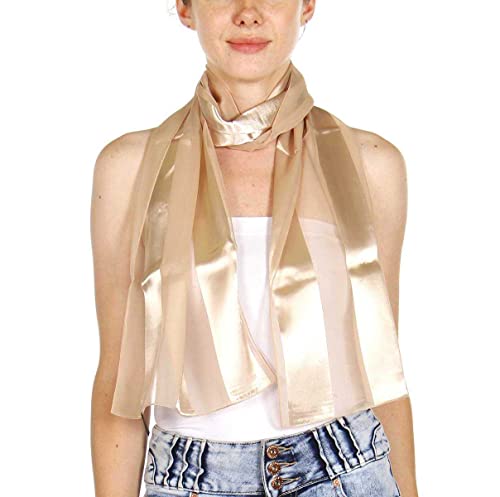 SERENITA Scarfs for women | lightweight soft silky scarves | 60" long satin chiffon stripe solid color neckerchief, Red