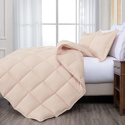 Chezmoi Collection 3-Piece Blush Comforter Set Queen Size - 110GSM Peach Skin Microfiber Polyester - Lightweight All Season Down Alternative Comforter - Box Stitch Duvet Insert with Corner Tabs