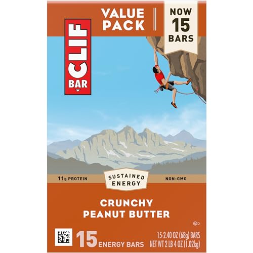 CLIF BAR - Crunchy Peanut Butter - Made with Organic Oats - Energy Bars - Non-GMO - Plant Based Protein Bars (15 Pack)