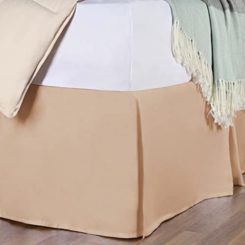 Superior Egyptian Cotton 300 Thread Count Bed Skirt, Luxury Bedroom Decor, Chic Classic Pleated Sides and Split Corners Design, Elegant 15" Drop, Soft Sateen Weave Bedding, Beige, Twin