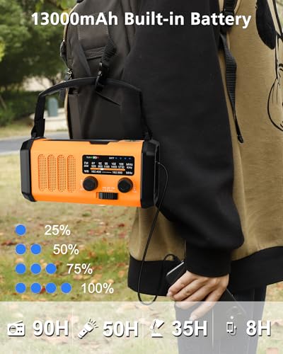 48100mWh NOAA Emergency Weather Radio, Solar Hand Crank Radio,Portable AM/FM/NOAA Radio with 700LM Crank Flashlight, Reading Lamp,Compass,SOS for Hurricane Storm Emergency Survival Kit Outdoor Camping