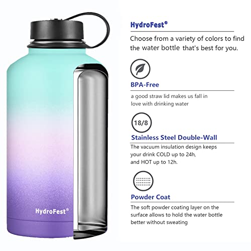 Insulated Water Bottle, 64oz Water Bottle with Straw lid, Spout Lid & Flex Cap, 64 oz Water Bottle with Sleeve, BPA Free & Leak-proof Simple Thermos Canteen Mug