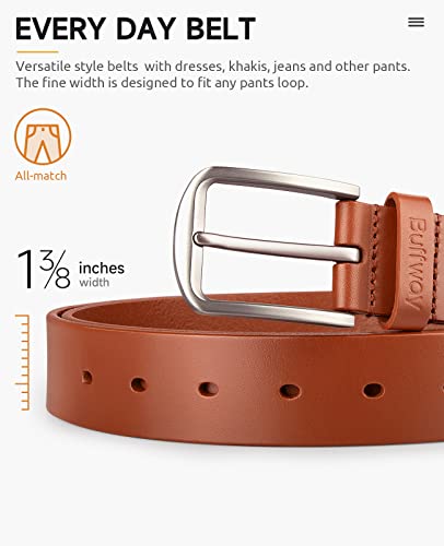 Buffway Mens Belt Full Grain Genuine Leather Belts for Men Casual Jeans or Dress with Gift Box 1 3/8”Wide Size 56” - Brown