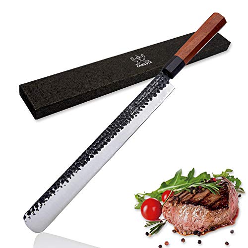 FAMCÜTE 12 Inch Slicing Carving Knife, 5 Layer 9CR18MOV Clad Steel w/octagon Handle brisket knife for Home Kitchen and Restaurant Slicing Brisket Turkey Meat
