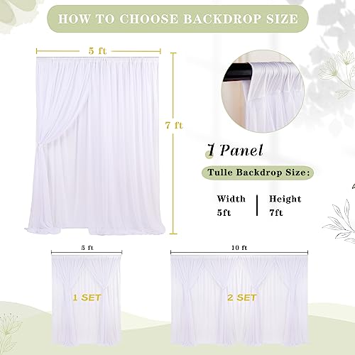 White Tulle Backdrop Curtain 5ft x 7ft Wedding Photo Drape for Backdrop 2 Layers Sheer Curtains for Baby Shower Birthday Party