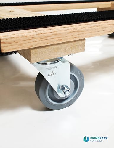 Furniture Dolly 4 Wheel Heavy Duty | Flat Moving Dolly H Frame Oak | Full Length Rubber Tread Dual Rail | 18x30