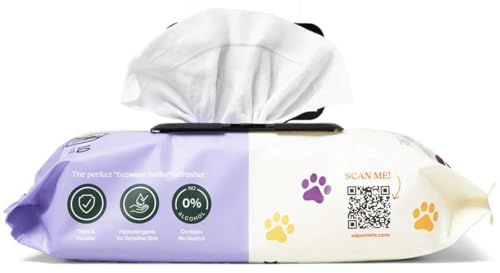 WIPEMATE Lavender Scent Premium Dog & Cat Pet Wipes Cleans Pet Paws, Ears, Fur, Butt, & Anal Gland Wipe No-Rinse Solution Gentle Deodorizing & Hypoallergenic for Small/Medium Pets - 100 Count