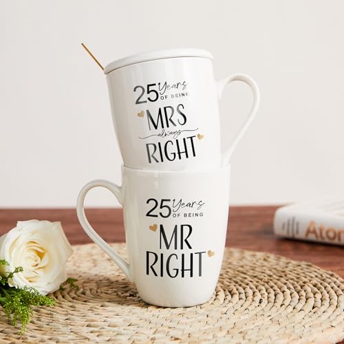 AW BRIDAL 25th Wedding Anniversary Mr and Mrs Gifts Set Novelty Coffee Mugs Set of 2, 12 OZ| Anniversary 25th Gifts for Parents, His and Hers Gifts, Ceramic Couple Gifts for Wife and Husband