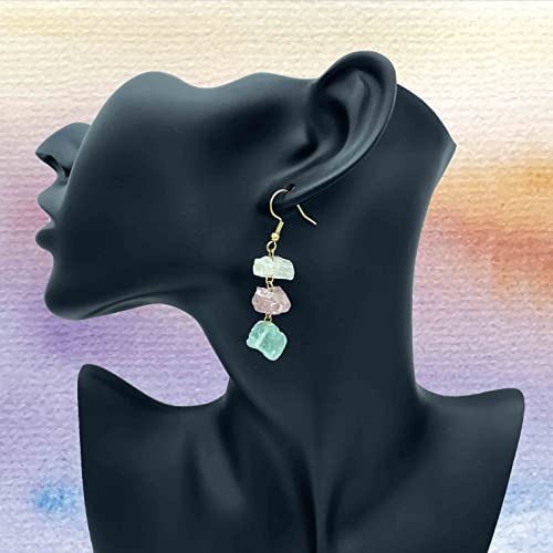 Amethyst Crystal Earrings Dangle for Women Handmade Real Raw Crystals Citrine Rose Quartz Green Fluorite Purple Pink Natural Healing Crystal Jewelry Stone Clear Earrings Gifts