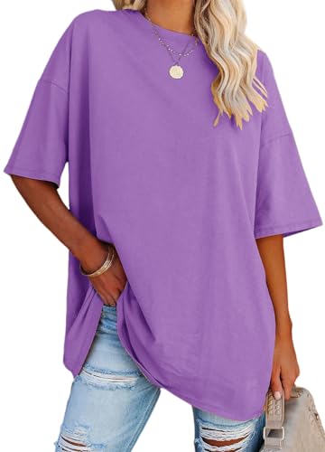 YEXIPO Women's Oversized T Shirts Summer Short Sleeve Loose Fit Casual Crewneck Plain Tunic Tops