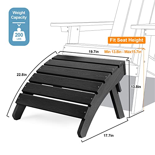 MXIMU Folding Adirondack Ottoman, Plastic Adirondack Footstool, Premium All Weather Ottoman for Adirondack Chairs, Wide Use in Backyard, Garden, Lawn, Porch, Poolside (Black)