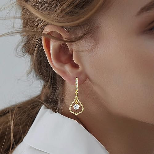 Hoop Earrings for Women Trendy - Sterling Silver Hoop Earrings with Drop Dangle Hypoallergenic Hoop Earrings with Charms Cubic Zirconia Fashion Huggie Earrings for Sensitive Ears Gift for Her Ladies