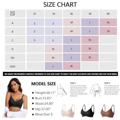 OEAK Womens Push Up Everyday Bras Comfortable Wireless Bralettes V Neck Seamless Bra Smooth Brassiere Wire Free Basic Bras Black M