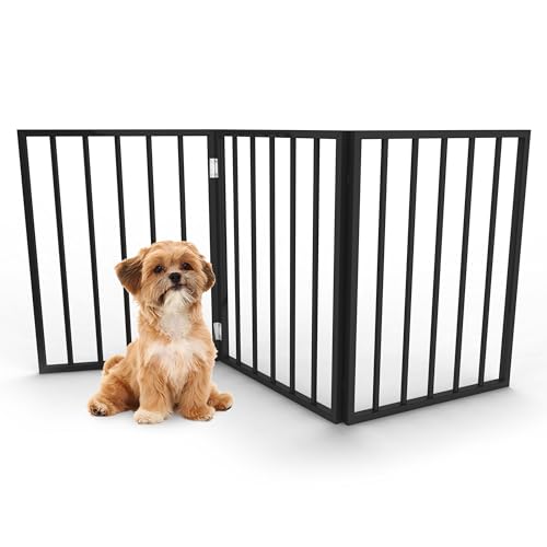 Indoor Pet Gate - 3-Panel Folding Dog Gate for Stairs or Doorways - 54x24-Inch Freestanding Pet Fence for Cats and Dogs by PETMAKER (Black)