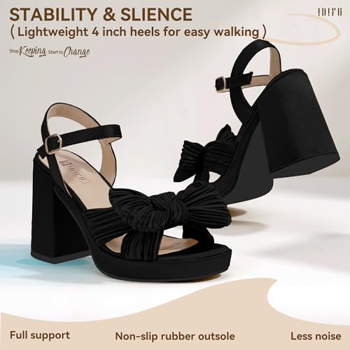 IDIFU Silver Platform Heels for Women Chunky Block High Bow Heels Square Open Toe Slingback Heeled Sandals Bride Bridesmaid Wedding Bridal Prom Dress Shoes Ankle Strap Thick Heels(Silver Satin, 10)