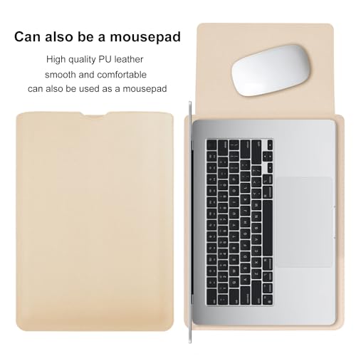 Minimalist Style PU Leather Laptop Sleeve for 2023 MacBook Air 15 inch A2941 M2 Chip, Inner Soft Fluff Thickened Padded Portable Travelling Notebook Bag Case (Beige)
