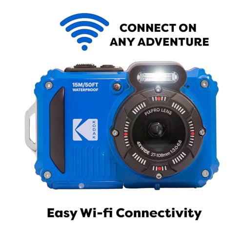 Kodak PIXPRO WPZ2 Rugged Waterproof Shockproof Digital Camera 16MP 4X Optical Zoom 1080P Full HD Video, 2.7 LCD (Blue), 32GB SD Card, Black Compact Camera Case, Floating Strap, Bundle (7 Items)