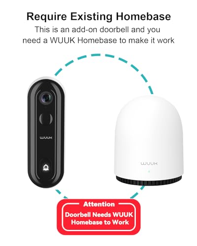 WUUK Add-on 2K Doorbell Camera, Require Existing Homebase, Video Doorbell Wireless/Wired, No Subscription, 2.4/5 GHz WiFi, Human and Motion Detection, Compatible with Alexa and Google Home