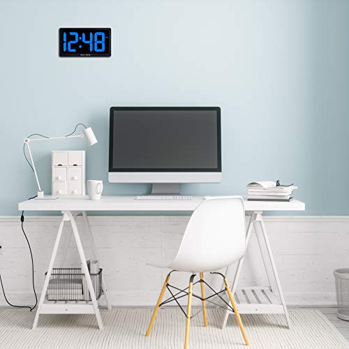 AcuRite 75111M 10-inch LED Digital Clock with Auto Dimming Brightness Blue