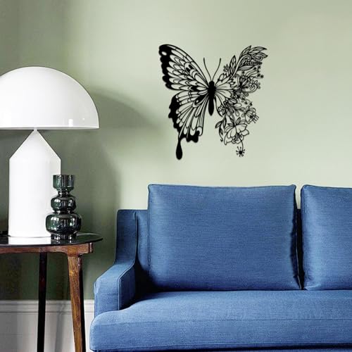 ESTART Metal Butterfly Wall Decor, 12 x 11.2 inch Boho Butterfly and Flower Metal Hanging Wall Decor Home Wall Art for Living Room Bedroom Bathroom