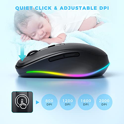 PEIOUS Wireless Mouse, Mouse Jiggler - LED Wireless Mice with Build-in Mouse Jiggler Mover, Rechargeable Moving Mouse for Computer with Undetectable Random Movement Keeps Computer Awake - Black