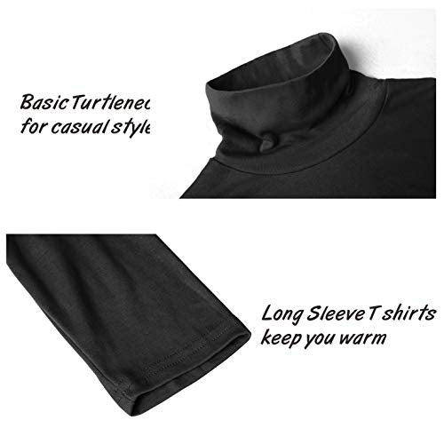 TAPULCO Mens Cotton Turtleneck Long Sleeve Shirts Slim Fitted Soft Stretchy Solid Color Casual Daily Tee Business Work Wear Basic T-shirts Apricot Medium