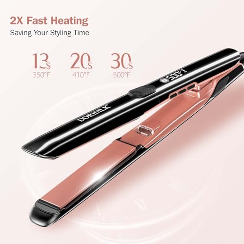 DORISILK 500 Degree High Temp Professional Hair Straightener，30s Fast Heating Ceramic Flat Iron ，2 in 1 Hair Straightener and Curler，Plasma Flat Iron Get Frizz-Free ，Dual Voltage for Travel Using