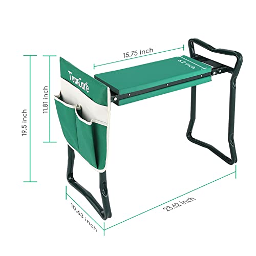 TomCare Garden Kneeler Seat Garden Bench Garden Stools Foldable Stool with Tool Bag Pouch EVA Foam Pad Outdoor Portable Kneeler for Gardening(Large-21.65" x 10.62" x 18.89",Green)