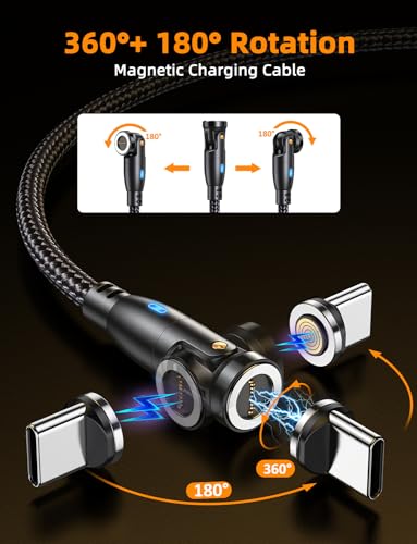 VAFOTON USB C Magnetic Charging Cable 100W (2Pack, 3.3ft/6ft), 9Pin Magnetic Charger Cable/360&180 Rotation Magnetic Phone Charger/Type C Data Cable for Samsung Galaxy Series/Ma-Book Series/Pad Series