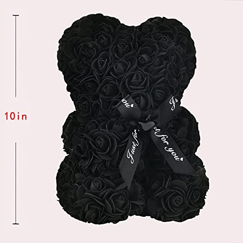 Lgv Flower Rose Bear,Romantic Gift for Valentine's Mother's Day, Christmas, Birthday,Girl Friend Her Mom Female Wife with Artificial Heart-Shaped Diamonds Black