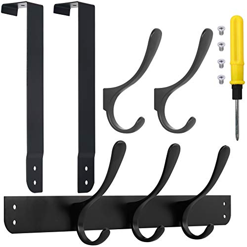 SKOLOO Over The Door Hook - 5 Hooks, Over Door Hook Hanger for Hanging Clothes/Towels/Coats/Backpack/Hat, Over Door Coat Rack(Black)