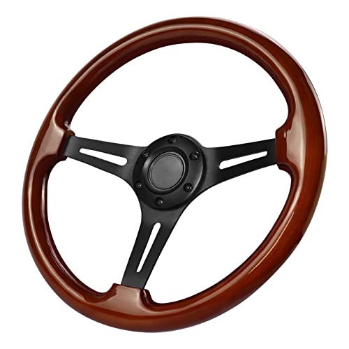 MOTAFAR Universal Racing/Golf Cart Steering Wheel, 13.8" 6 Bolts Wood Grain Racing Steering Wheel Classic Nostalgia Style with Horn Button Vintage(Frosted Silver)