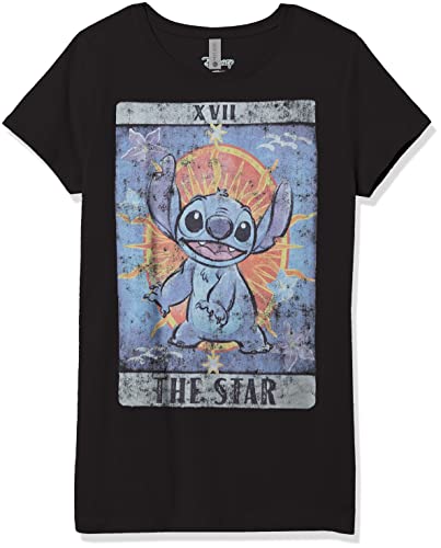 Disney Girl's Stitch Tarot T-Shirt, Black, X-Small