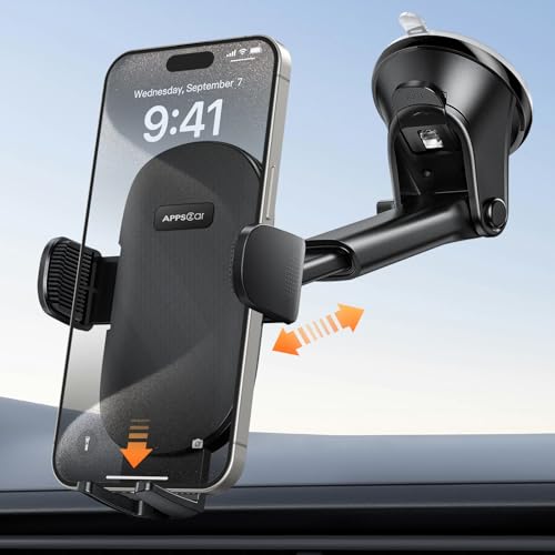 APPS2Car Car Phone Holder Mount, Dashboard/Windshield/Cell Phone Holder for Car, Compatible with iPhone, Samsung, All Cellphone,Black