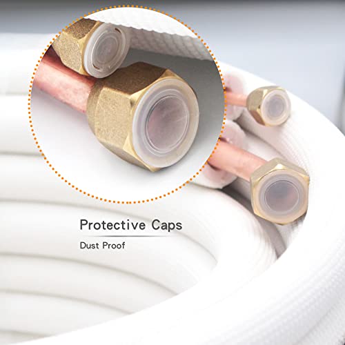 25ft Length Mini Split Line Set,1/4" 1/2" OD Copper Pipes Tubing and 3/8 White PE Thickened Insulated Coil with Flared Nuts for Mini Split Air Conditioner HVAC or Heat Pump System. (25Ft(1/4+1/2))
