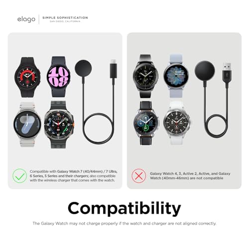 elago GW2 Charging Stand Compatible with Samsung Galaxy Watch 7/Ultra, 6/6 Classic, 5/5 Pro (40, 43, 44, 45, 47mm) [Charging Cable Not Included] [Black]