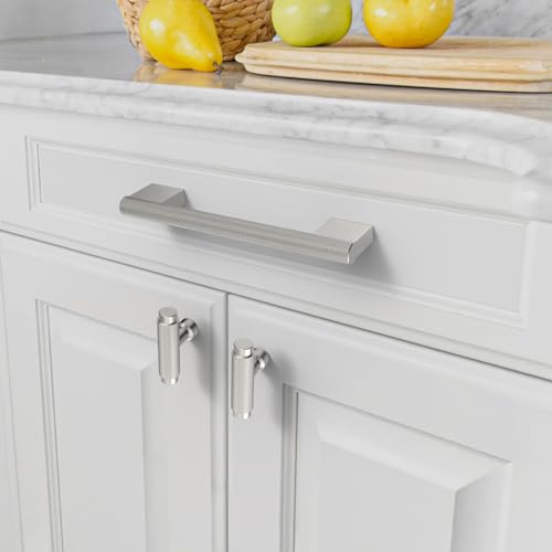 Amerdeco 10 Pack Brushed Satin Nickel Knurled Cabinet Pulls 3.75 Inch(96MM) Hole Centers Kitchen Cabinet Handles Cabinet Hardware Cupboard Handles Drawer Pulls ZH0043