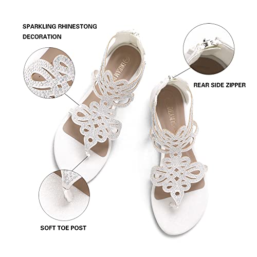 DREAM PAIRS Womens Jewel Fashion Rhinestones Design Slides Sandals 02-White - 5
