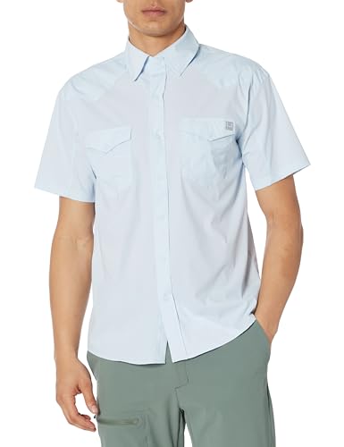 HUK Standard Diamond Back Solid Short Sleeve Button, Fishing Shirt for Men, Ice Water