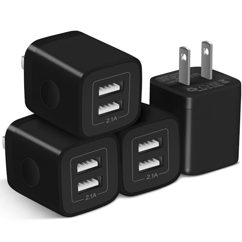 X-EDITION USB Wall Charger, 4-Pack 2.1A Dual Port USB Cube Power Adapter Wall Charger Plug Charging Block Compatible with Phone 13 12 11 XS XR X 8 7 6S 6 Plus SE, Pad, Samsung, Android Phone (Black)