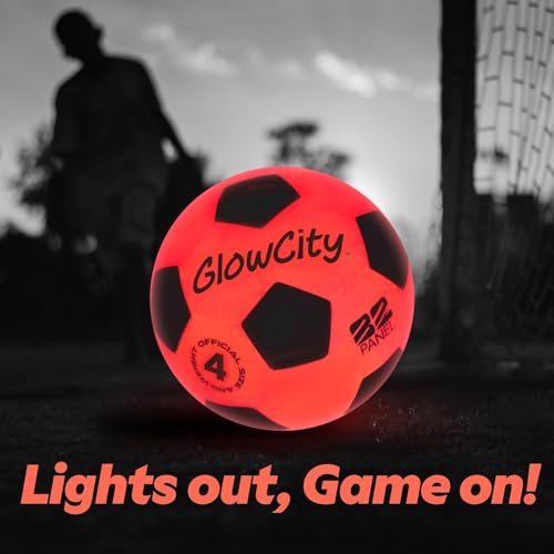 GlowCity Light Up Soccer Ball, Glow in The Dark Ball, Size 4 LED Glow Soccer Ball, Impact Activated, Durable for Outdoor Play, Great Birthday for Boys, Girls & Teens Ages 8-12+