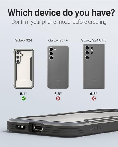 RAPTIC Shield Case Compatible with Samsung Galaxy S24 –Shockproof Military Grade Protection, Durable Anodized Aluminum Frame, 10ft Drop Tested, Black