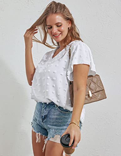 IN'VOLAND Womens Plus Size Blouse Ruffle Sleeve Flowy Tops Business Casual Swiss Dot Tunic V Neck Cute Summer Tee Blue 20W