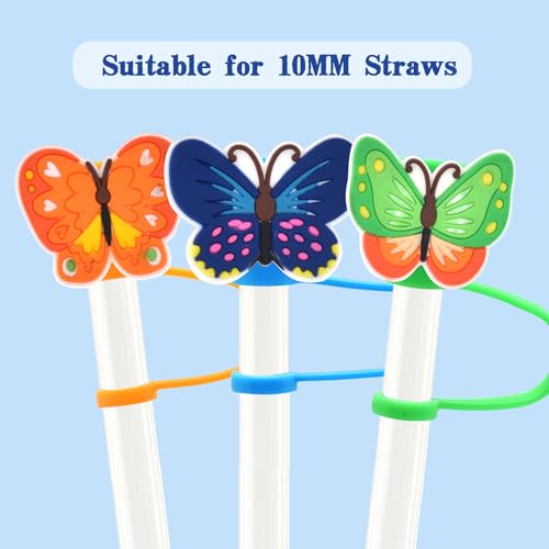 YEALQUE 10mm 0.4in Straw Covers,10PCS Butterfly PVC Straw Toppers, Straw Cover Caps Compatible with 30&40 Oz Tumbler with Handle, Reusable Drinking Dust Proof Straw Tips Lids Party Favor Gifts