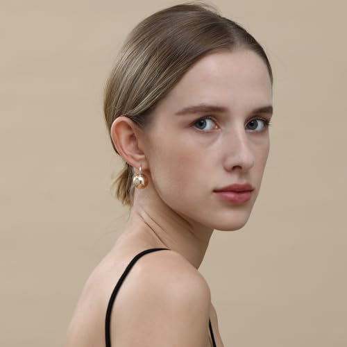 Ascona Gold Hoop Earrings, Gold Mini Ball Drop Dangle Leverback Earrings for Women, Hypoallergenic Lightweight Gold Plated Dainty Earrings Fashion Jewelry(12mm mini ball gold)