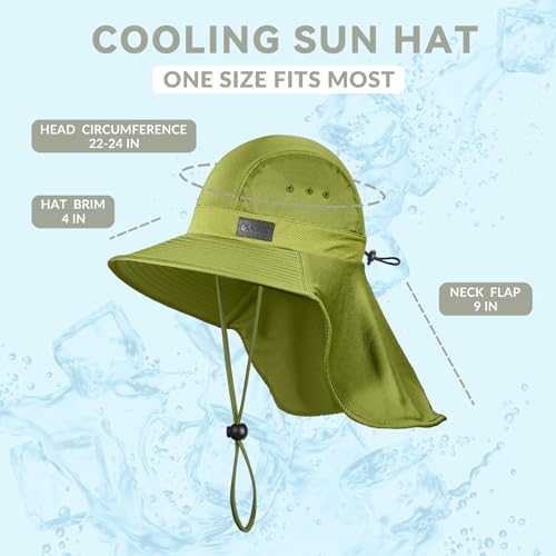 Sukeen Cooling Sun Hat for Men Women UPF50+ Wide Brim Fishing Hat with Neck Flap Adjustable Foldable Bucket Hat for Hiking Army Green