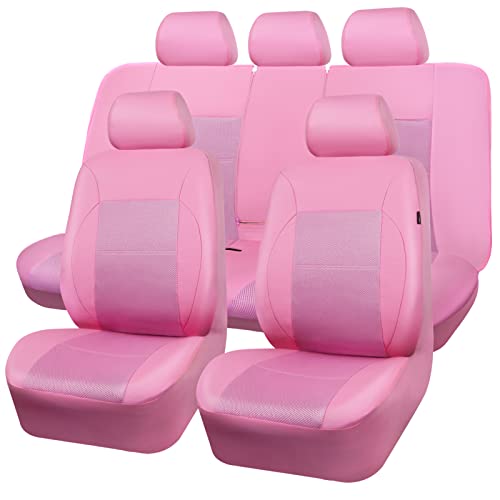 CAR PASS Barbie Pink Leather Seat Cover Automotive Breathable Universal Car Seat Cover Set Package-Super 5mm Sponge Inside,Airbag Compatible, Interior Cover Cute for Women Car Truck Van (Pink)