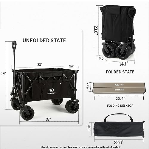 Whitsunday Collasible Wagon Cart, Large Capacity Wagon,Camping Beach Wagon Outdoor Picnic All-Terrain Wheels Heavy Duty Utility Wagon Cart for Grocery Gardening Shopping Fishing Black